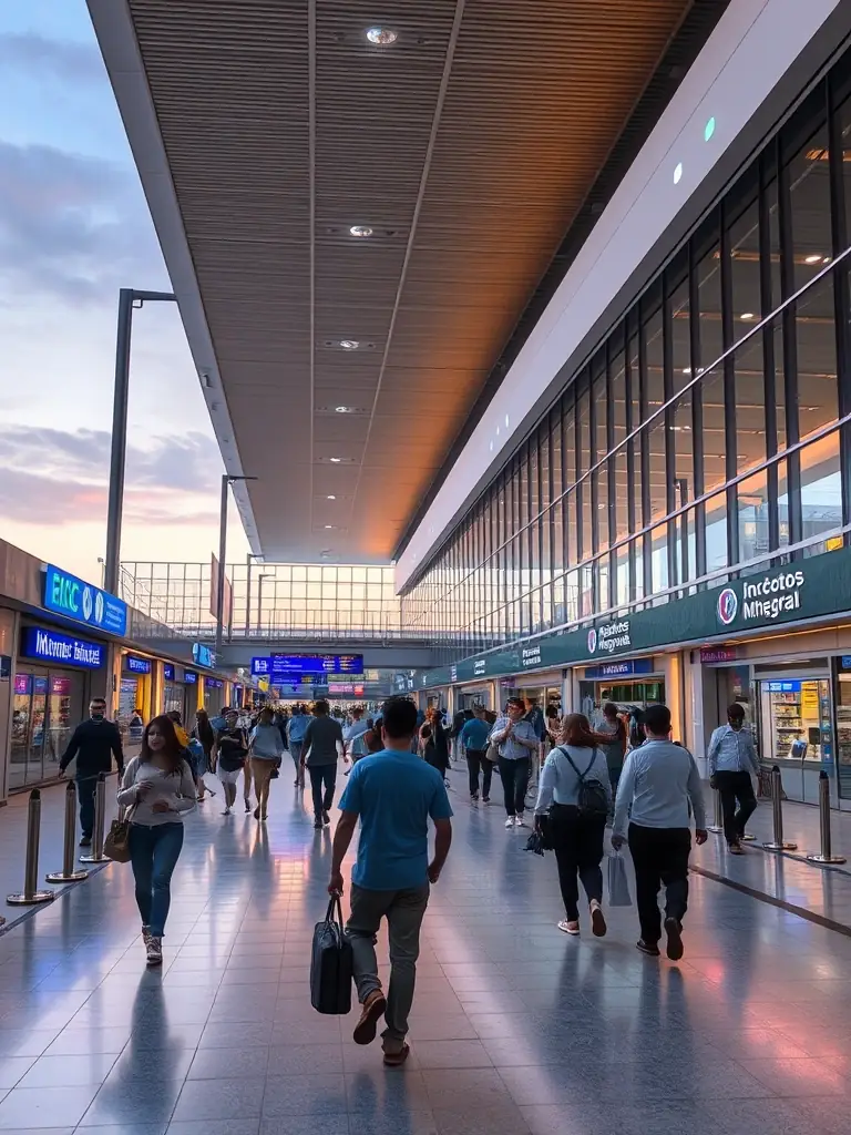 A vibrant image showcasing the Johor Bahru CIQ (Customs, Immigration, and Quarantine) complex with people commuting and modern architecture, emphasizing its accessibility from R&F Princess Cove.