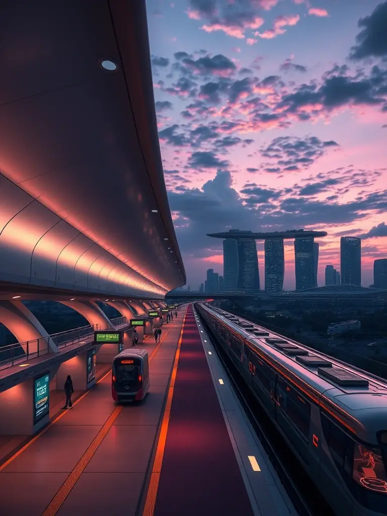 An artist's rendering of the future RTS (Rapid Transit System) station in Johor Bahru, highlighting its modern design and connectivity to Singapore.