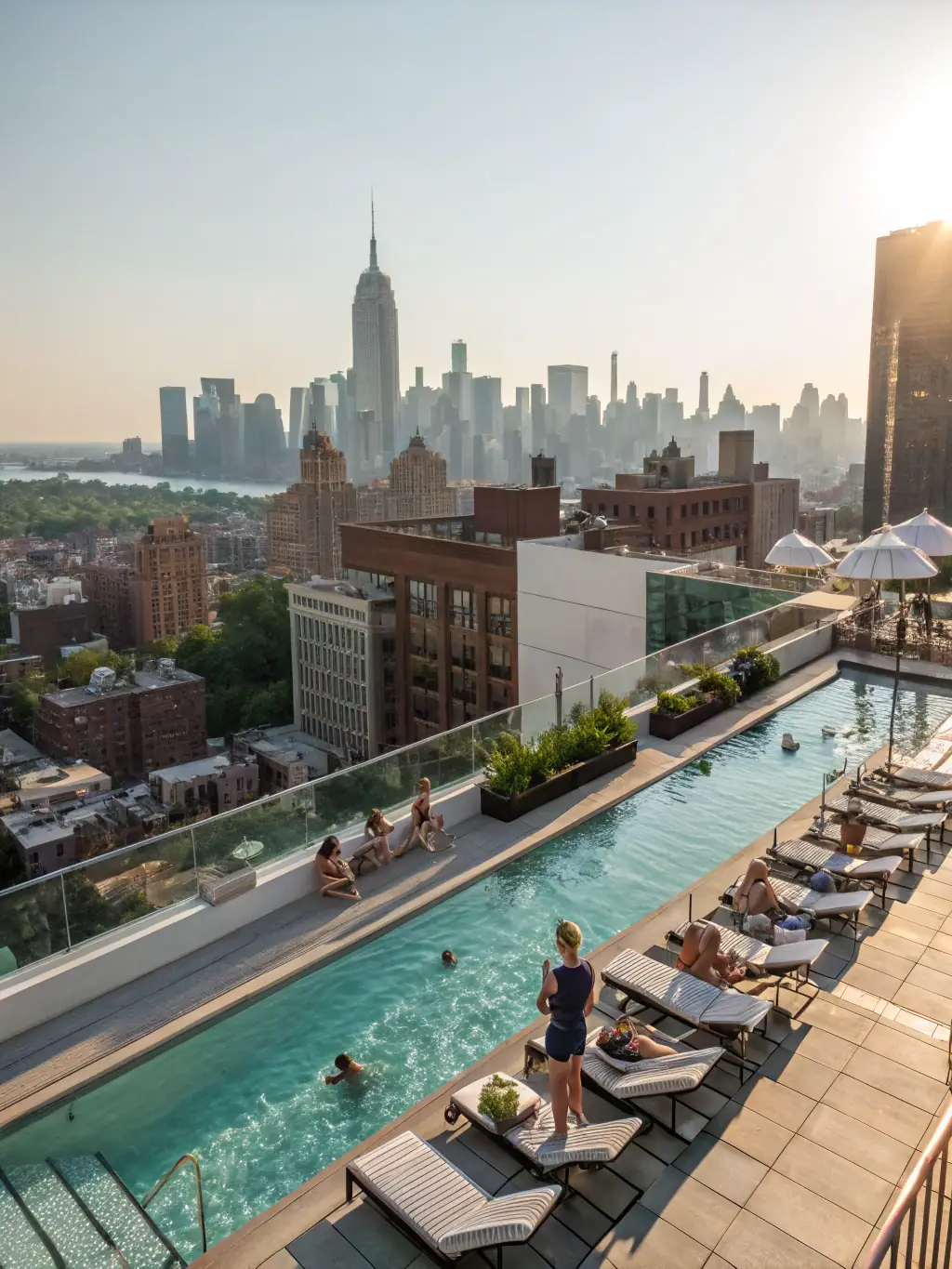 A luxurious infinity pool overlooking the city skyline, illustrating the high-end amenities available at R&F Princess Cove.